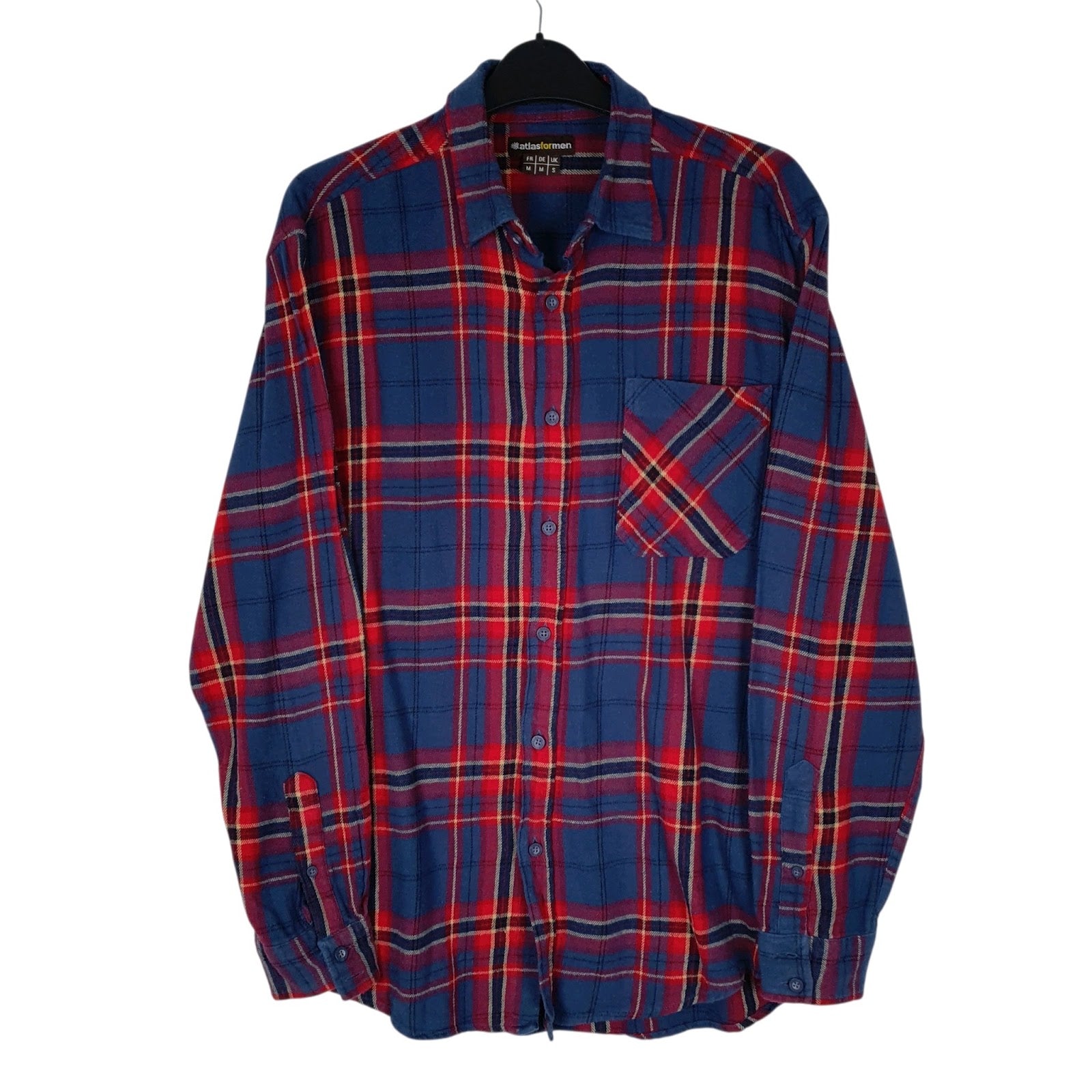 Mens Blue Atlasformen Plaid Flannel Long Sleeve Shirt
