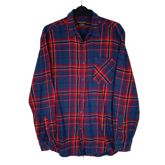 Mens Blue Atlasformen Plaid Flannel Long Sleeve Shirt