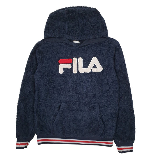 Womens Navy Fila Sherpa Hoodie Jumper