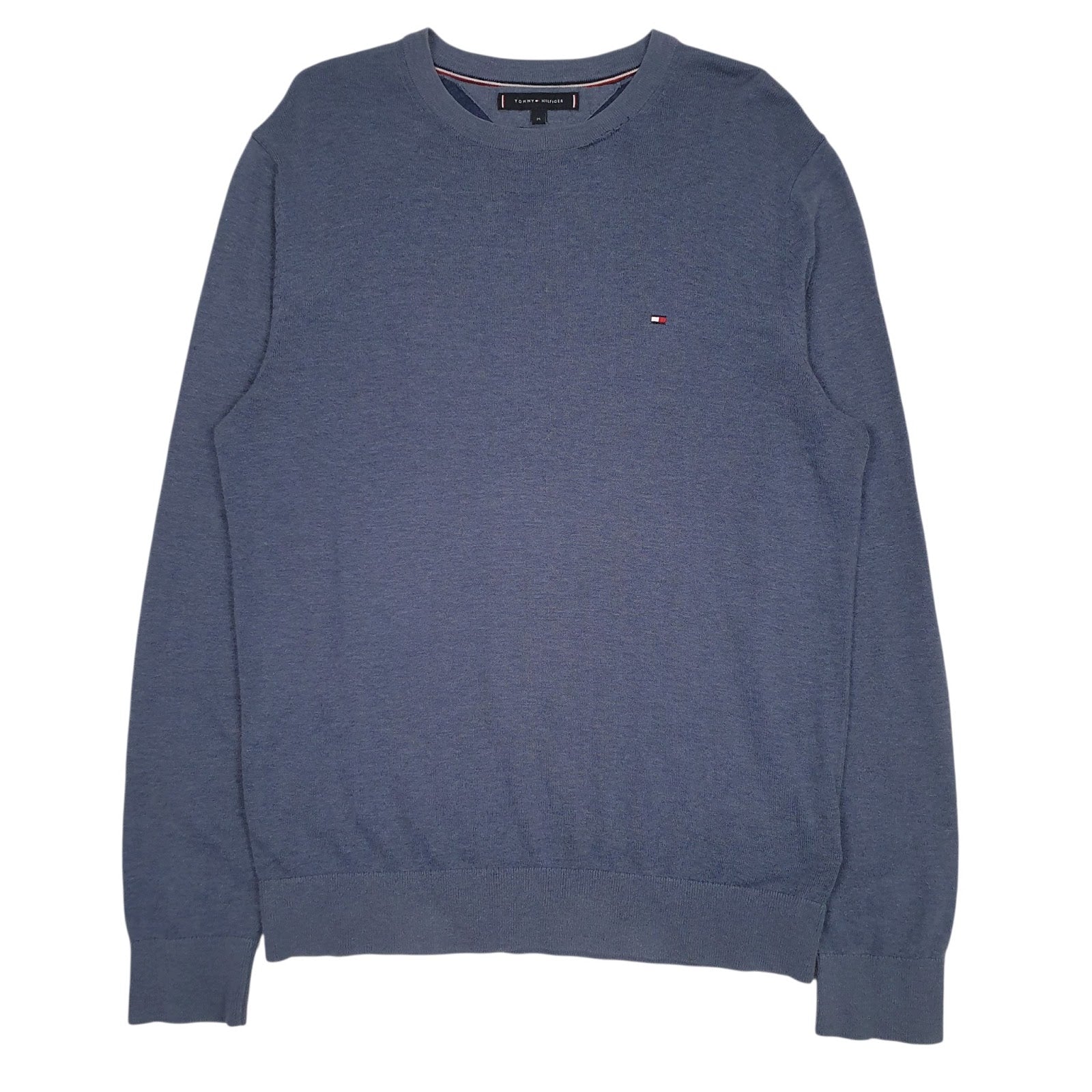 Mens Blue Tommy Hilfiger Cotton Silk Crewneck Jumper