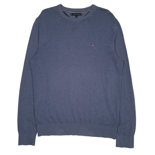 Mens Blue Tommy Hilfiger Cotton Silk Crewneck Jumper