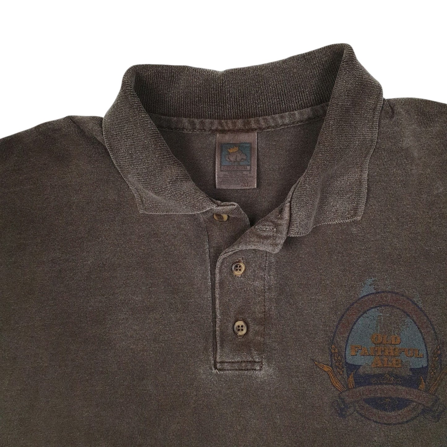 Mens Grey Cotton Deluxe Old Faithful Ale Crewneck Polo Shirt