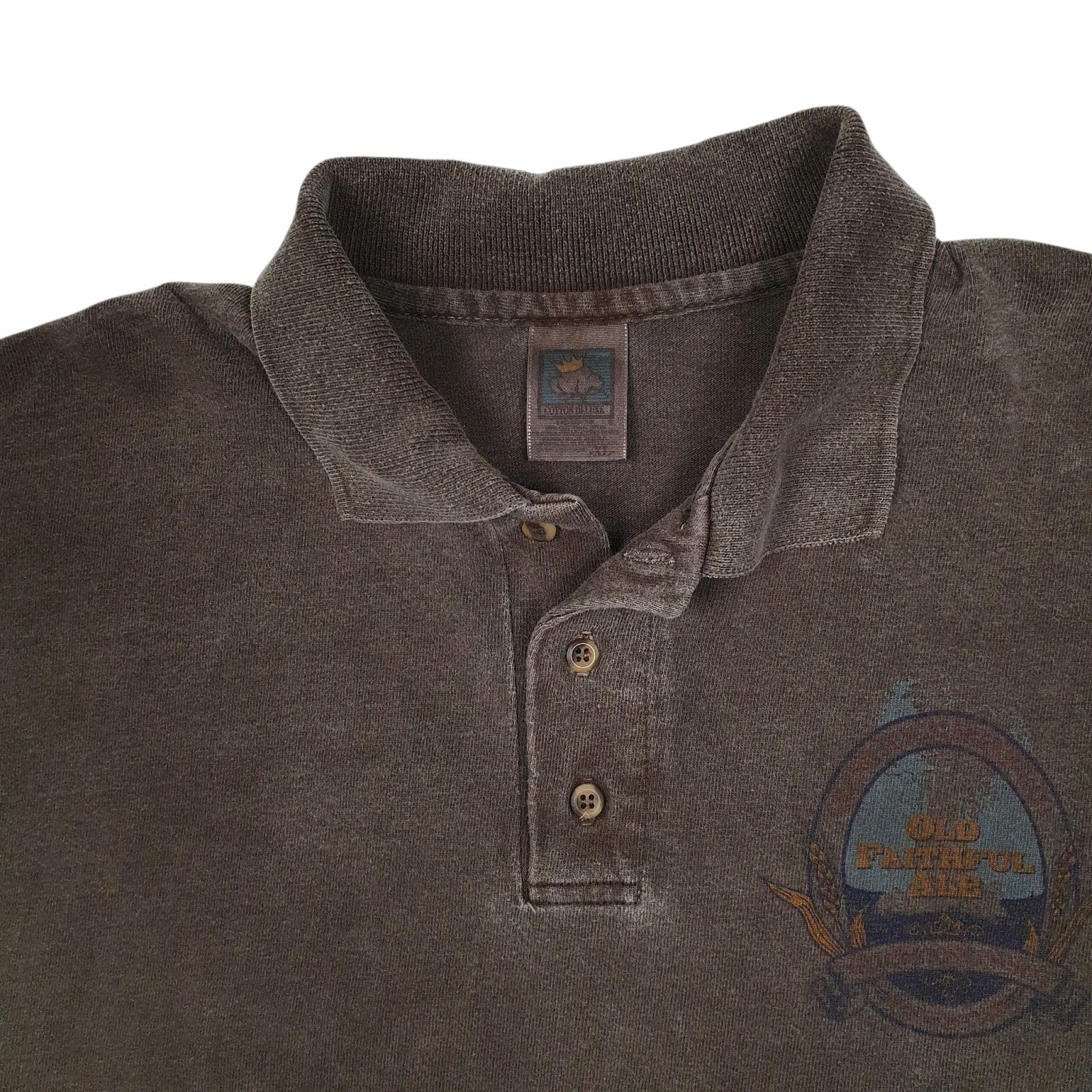 Mens Grey Cotton Deluxe Old Faithful Ale Crewneck Polo Shirt