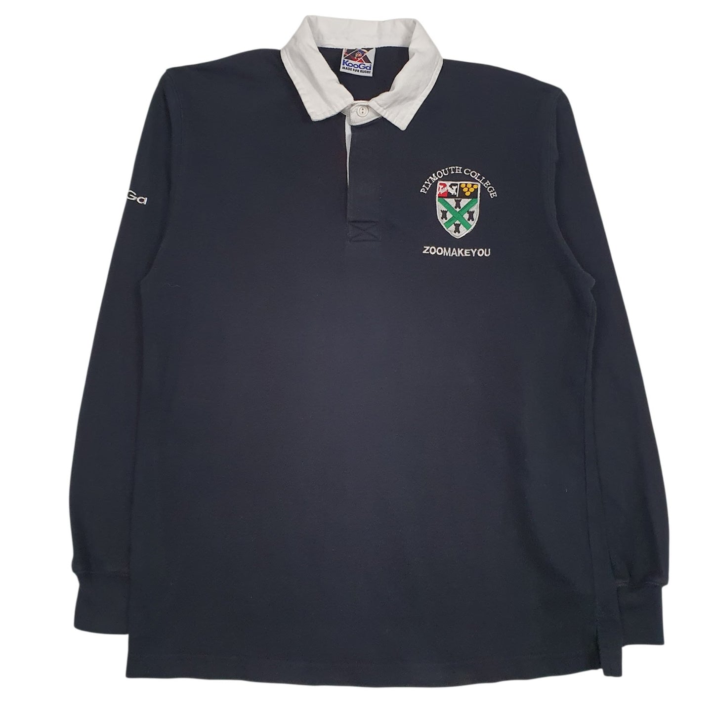 Mens Black Kooga Rugby Vintage Plymouth College Long Sleeve Polo Shirt