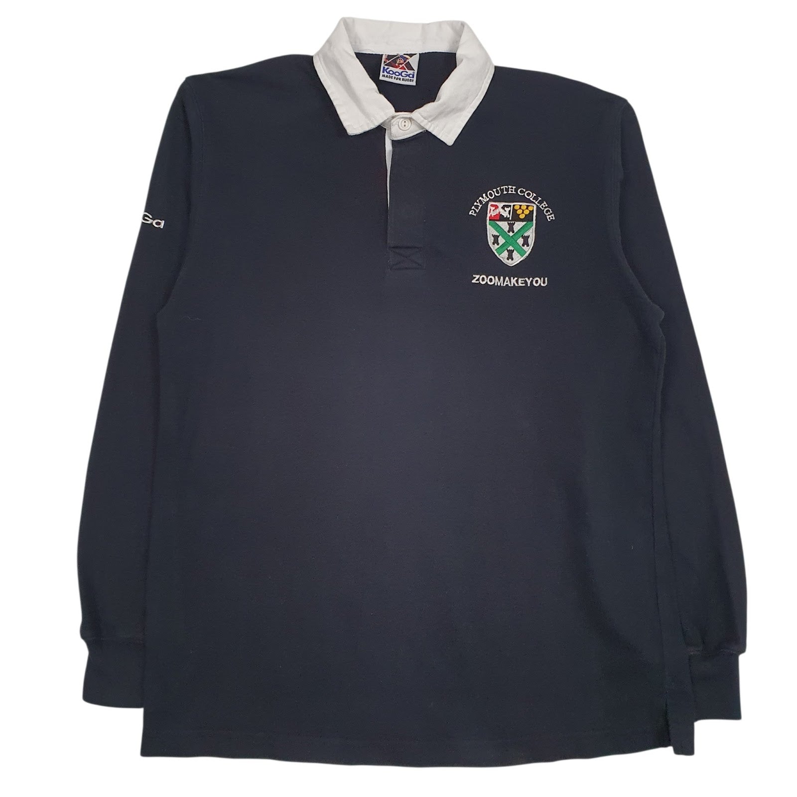 Mens Black Kooga Rugby Vintage Plymouth College Long Sleeve Polo Shirt