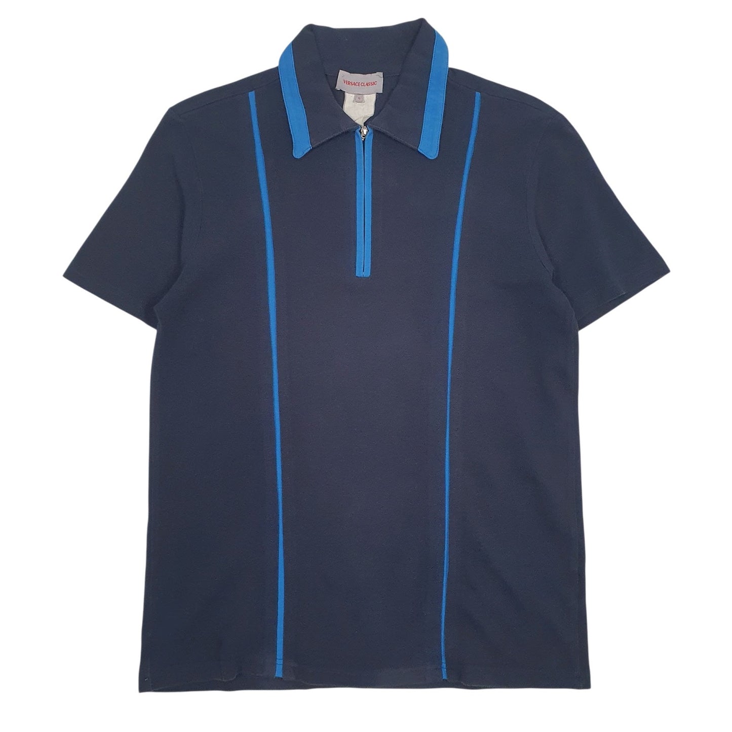 Mens Navy Versace Zip Short Sleeve Polo Shirt