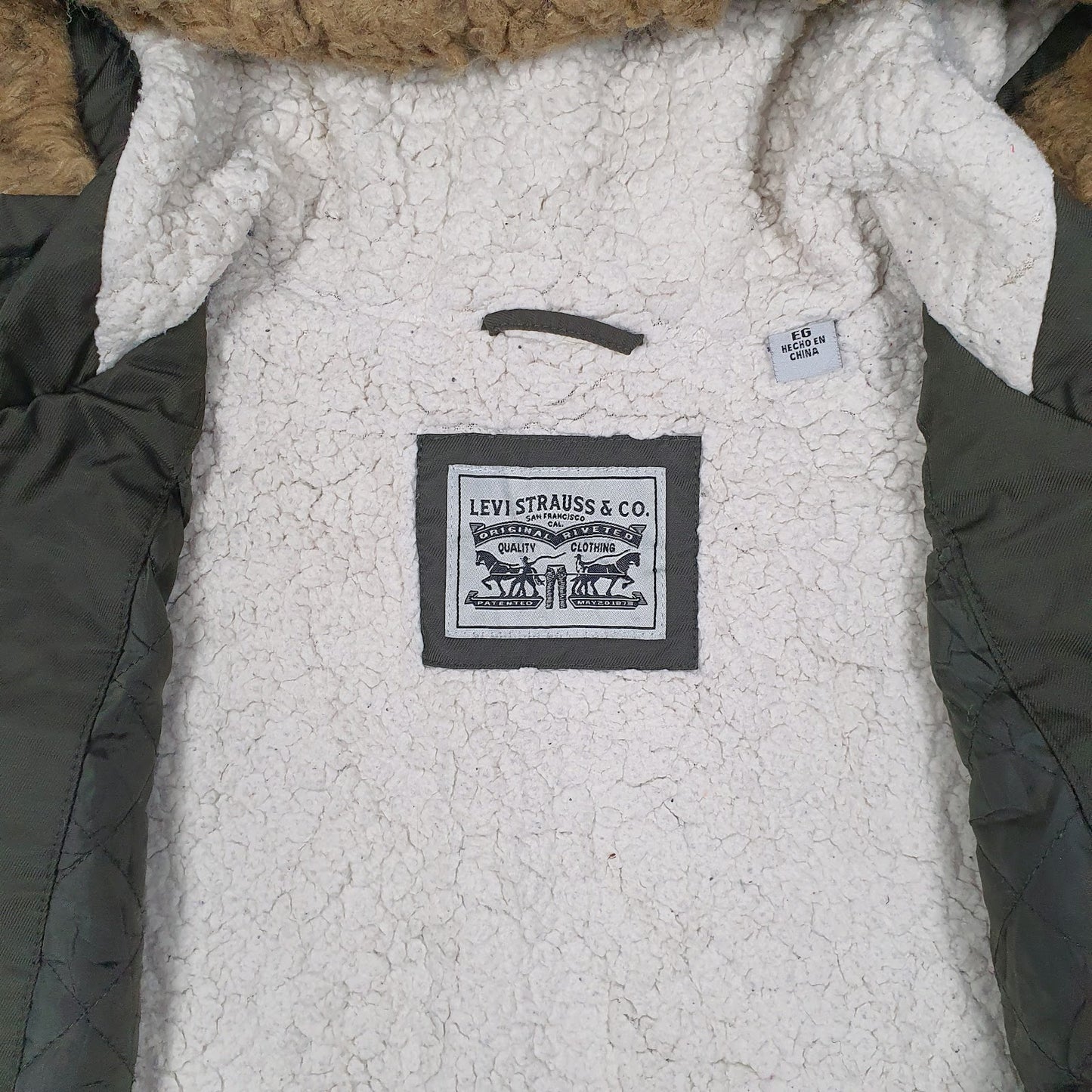 Mens Green Levis Sherpa Lined Military  Coat