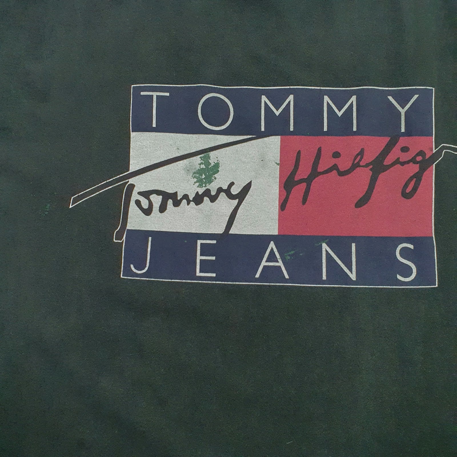 Mens Green Tommy Hilfiger Spellout  T Shirt