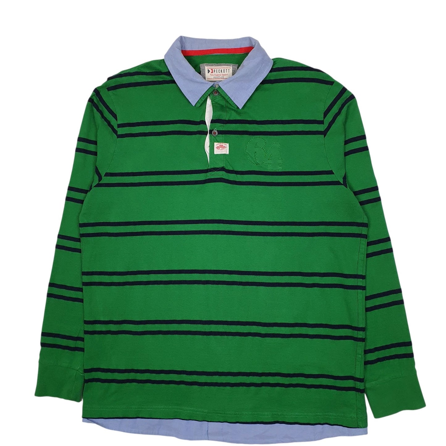 Mens Green Peckott Rugby Long Sleeve Polo Shirt