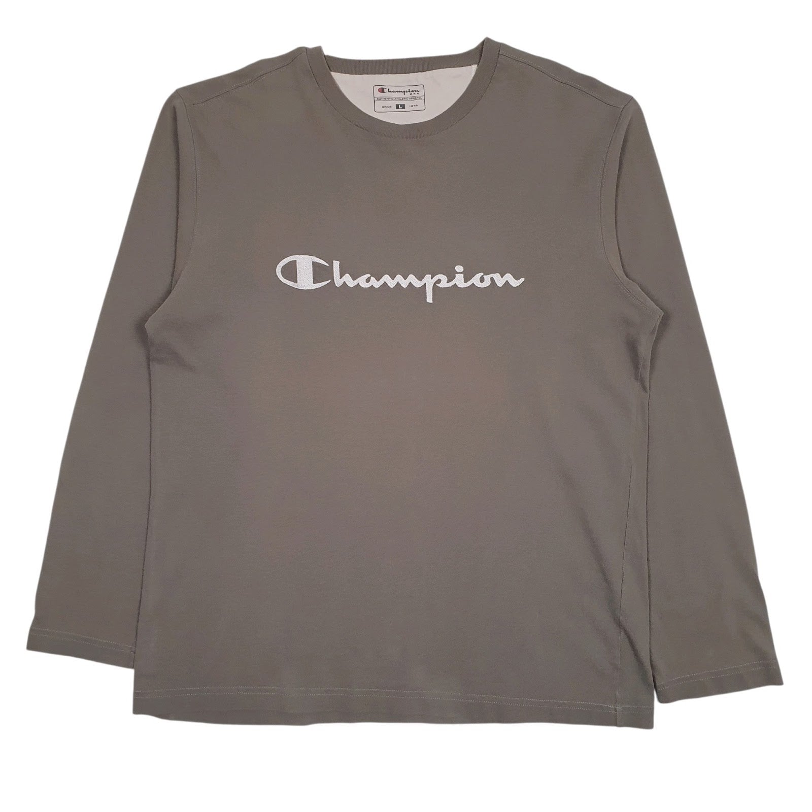 Mens Grey Champion Spellout Long Sleeve T Shirt