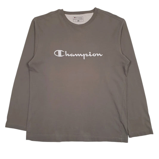 Mens Grey Champion Spellout Long Sleeve T Shirt