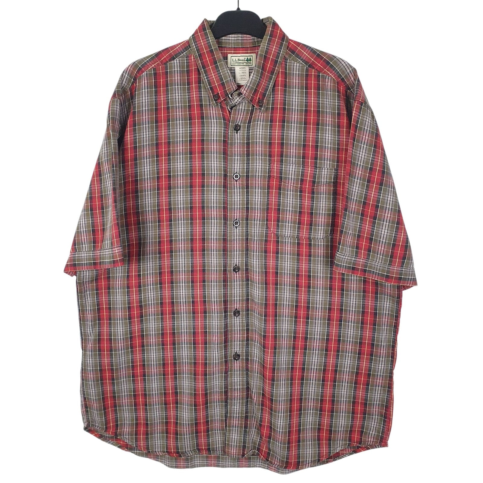 Mens Red L.L.Bean Flannel Short Sleeve Shirt