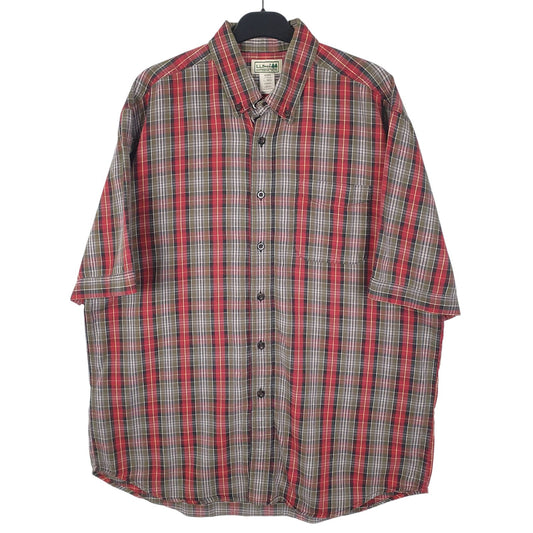 Mens Red L.L.Bean Flannel Short Sleeve Shirt