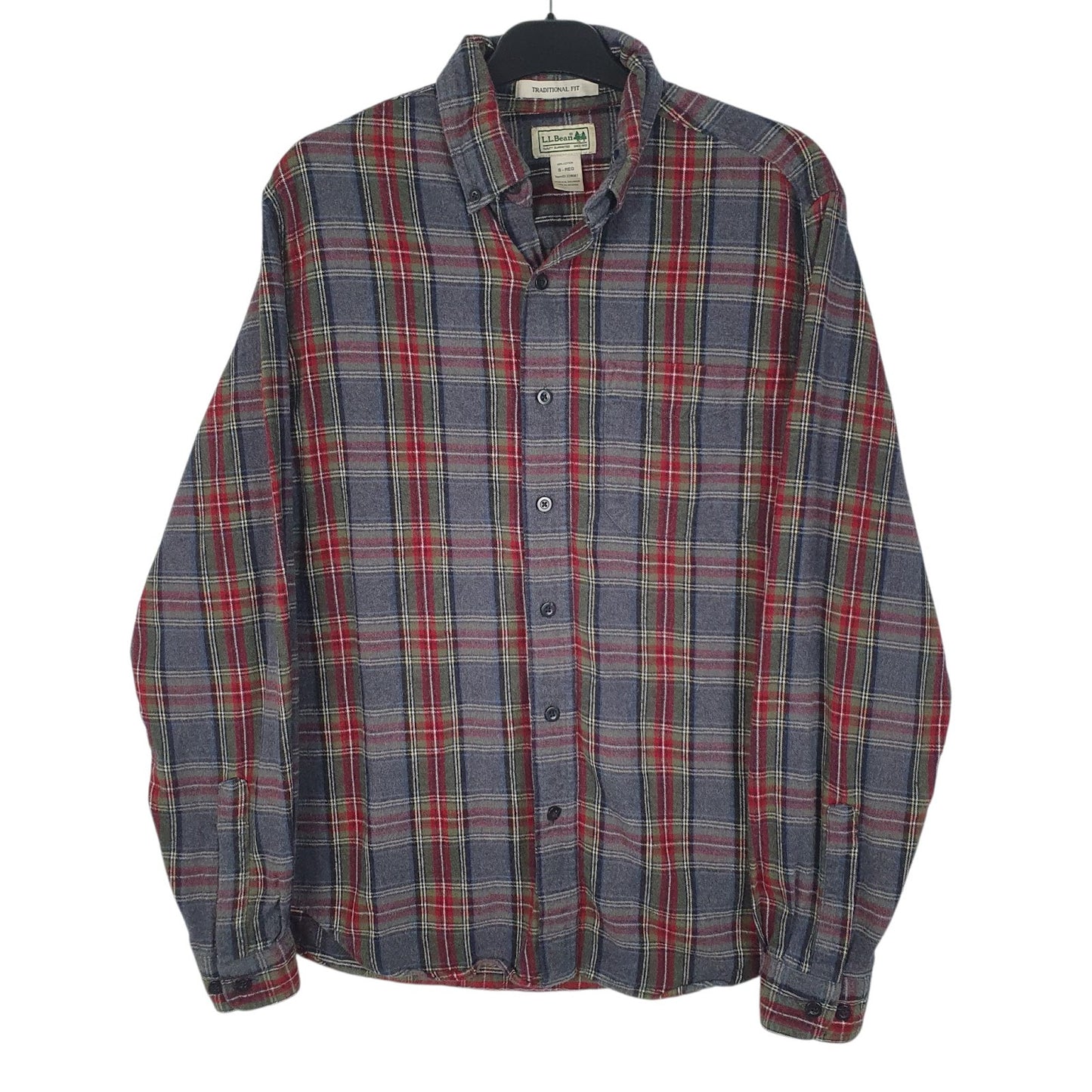 Mens Grey L.L.Bean Flannel Long Sleeve Shirt