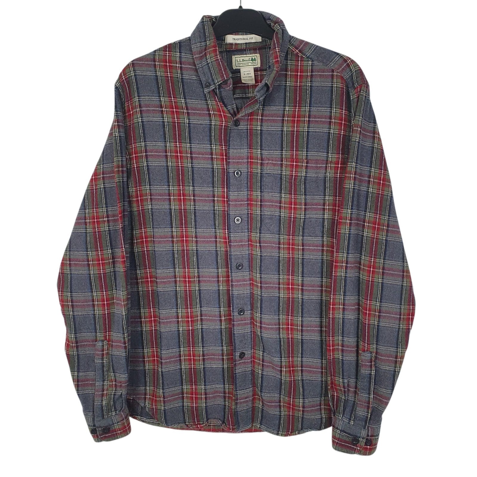 Mens Grey L.L.Bean Flannel Long Sleeve Shirt
