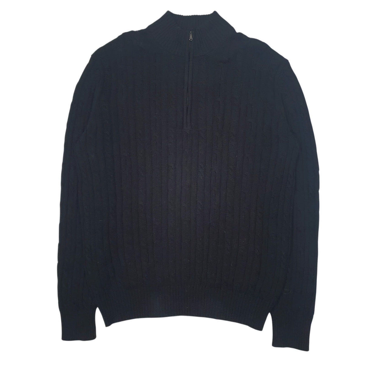 Mens Black Izod Cable Knit Quarter Zip Jumper