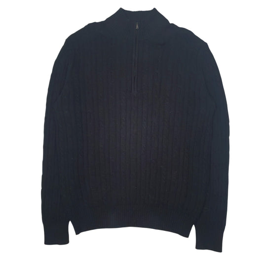Mens Black Izod Cable Knit Quarter Zip Jumper