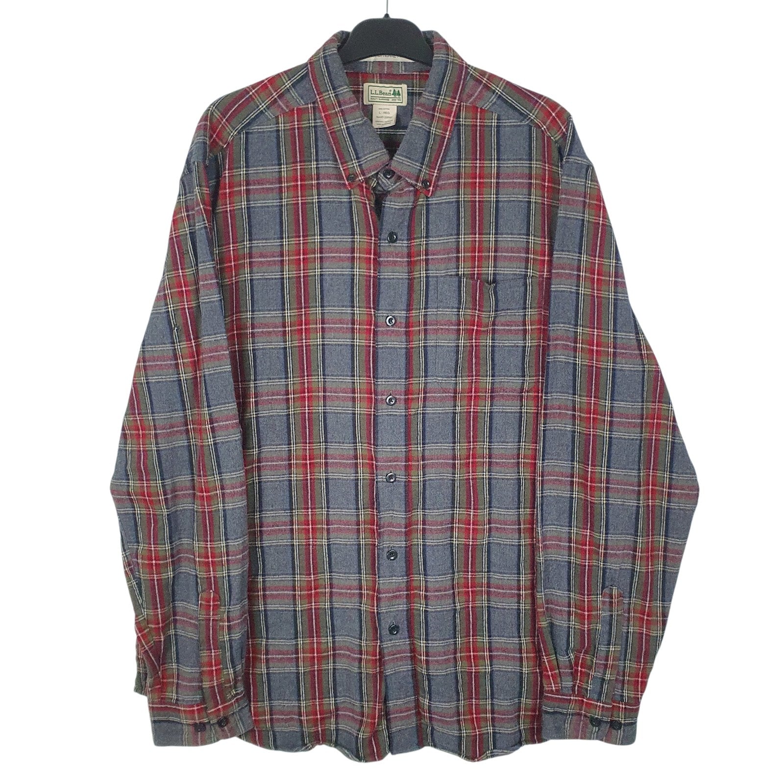 Mens Grey L.L.Bean Flannel Long Sleeve Shirt