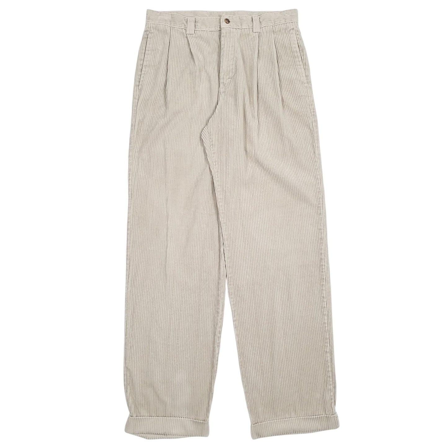 Mens Beige L.L. Bean Pleated Corduroy Trousers