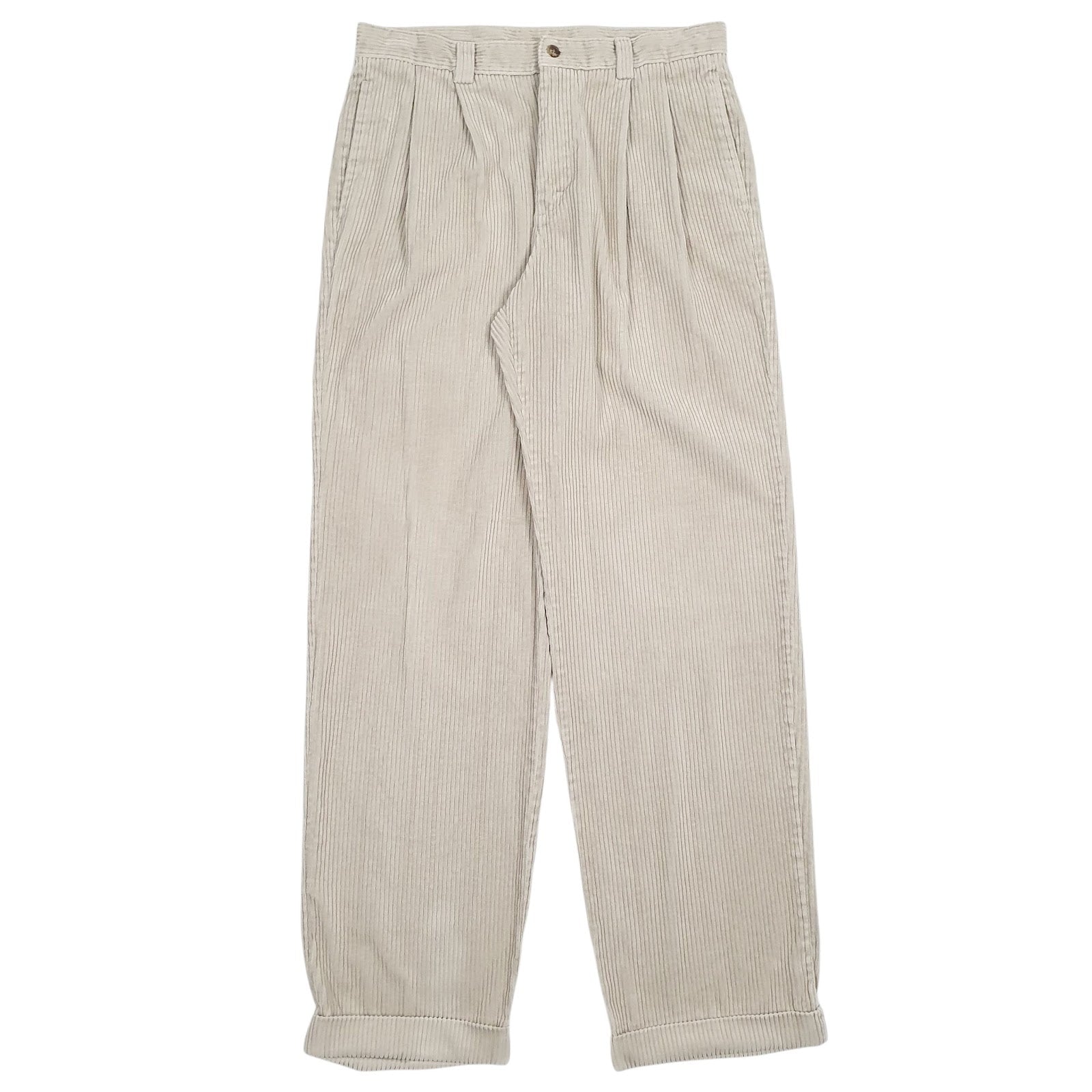Mens Beige L.L. Bean Pleated Corduroy Trousers