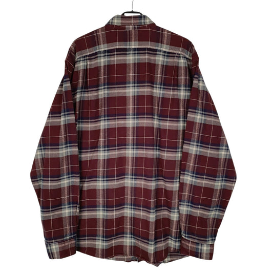Mens Burgundy Eddie Bauer Heavyweight Plaid Flannel  Shirt