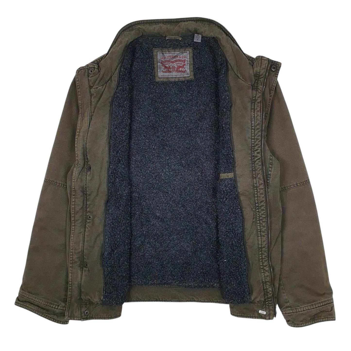 Mens Green Levis Sherpa Lined Military Bomber  Coat