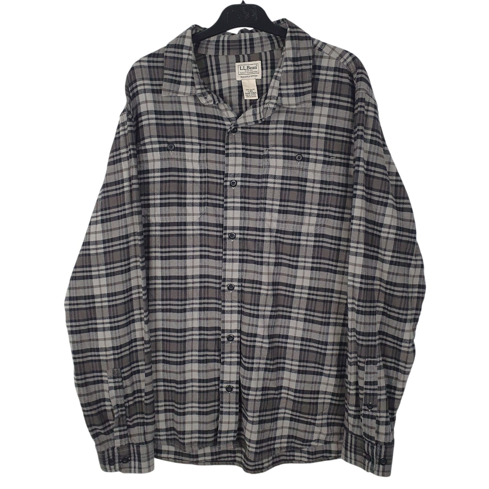 Mens Grey L.L.Bean Flannel Long Sleeve Shirt