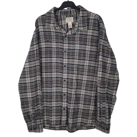 Mens Grey L.L.Bean Flannel Long Sleeve Shirt
