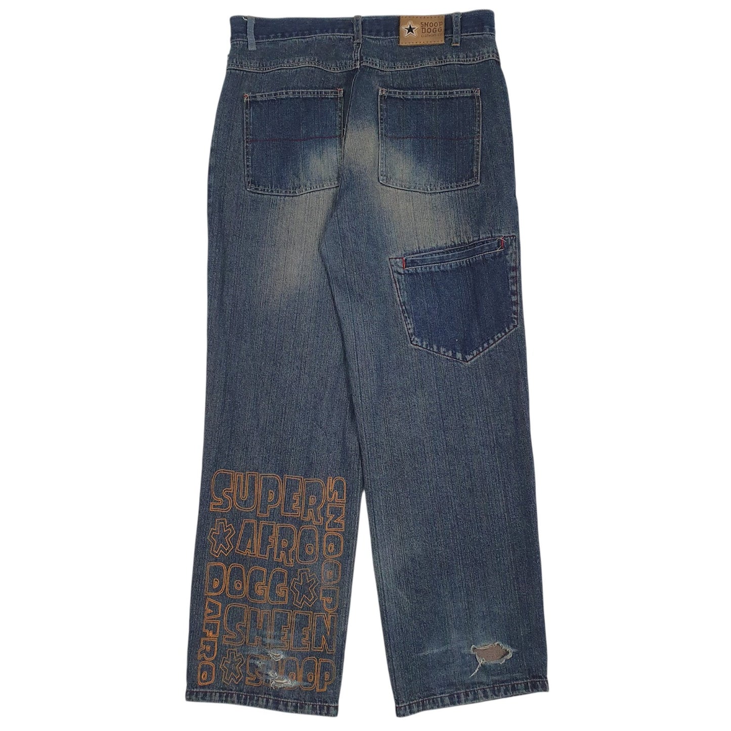 Mens Blue Snoop Dog Y2K Hip Hop Distressed  Jeans