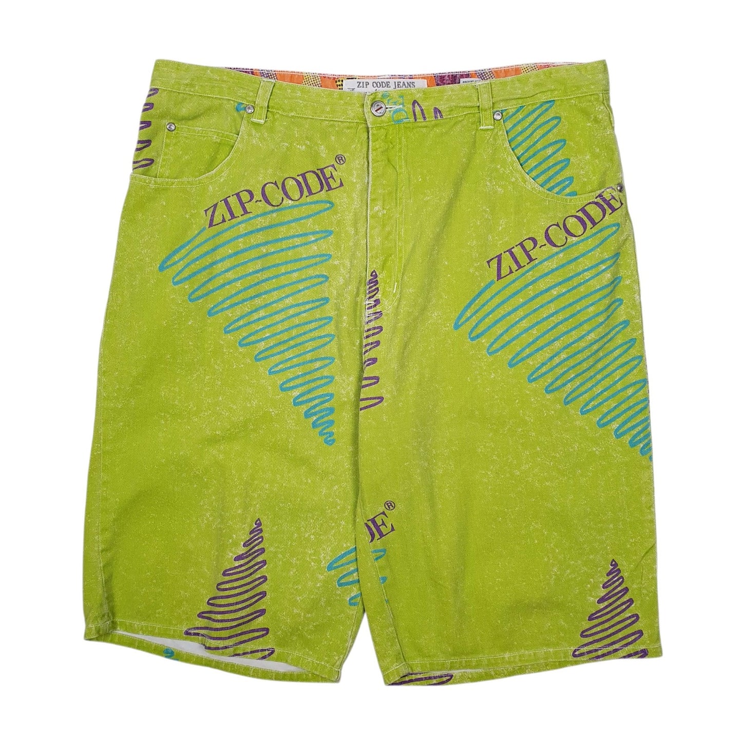 Mens Green Zip Code Jeans Vintage 00s Denim Shorts