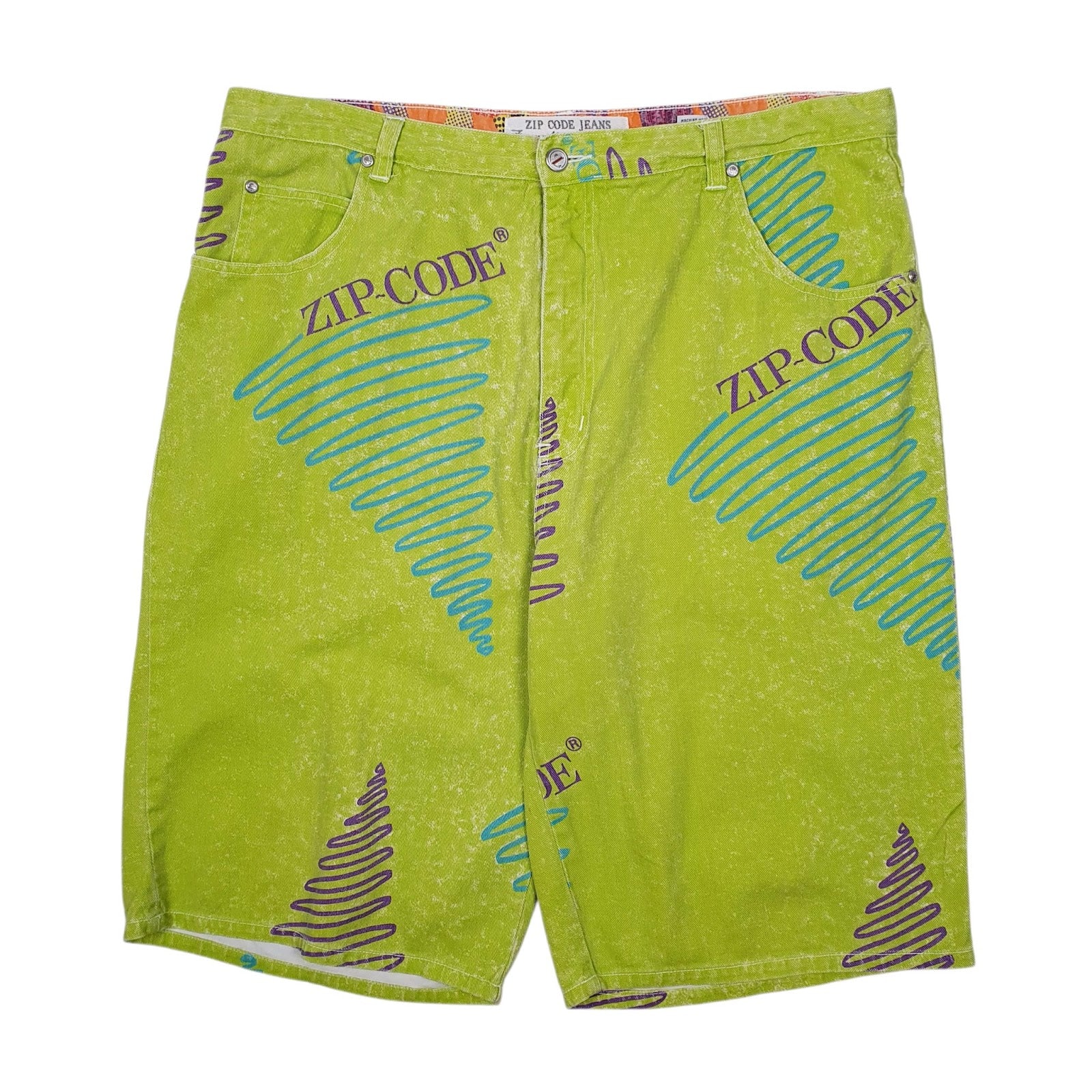 Mens Green Zip Code Jeans Vintage 00s Denim Shorts