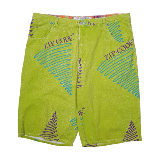 Mens Green Zip Code Jeans Vintage 00s Denim Shorts