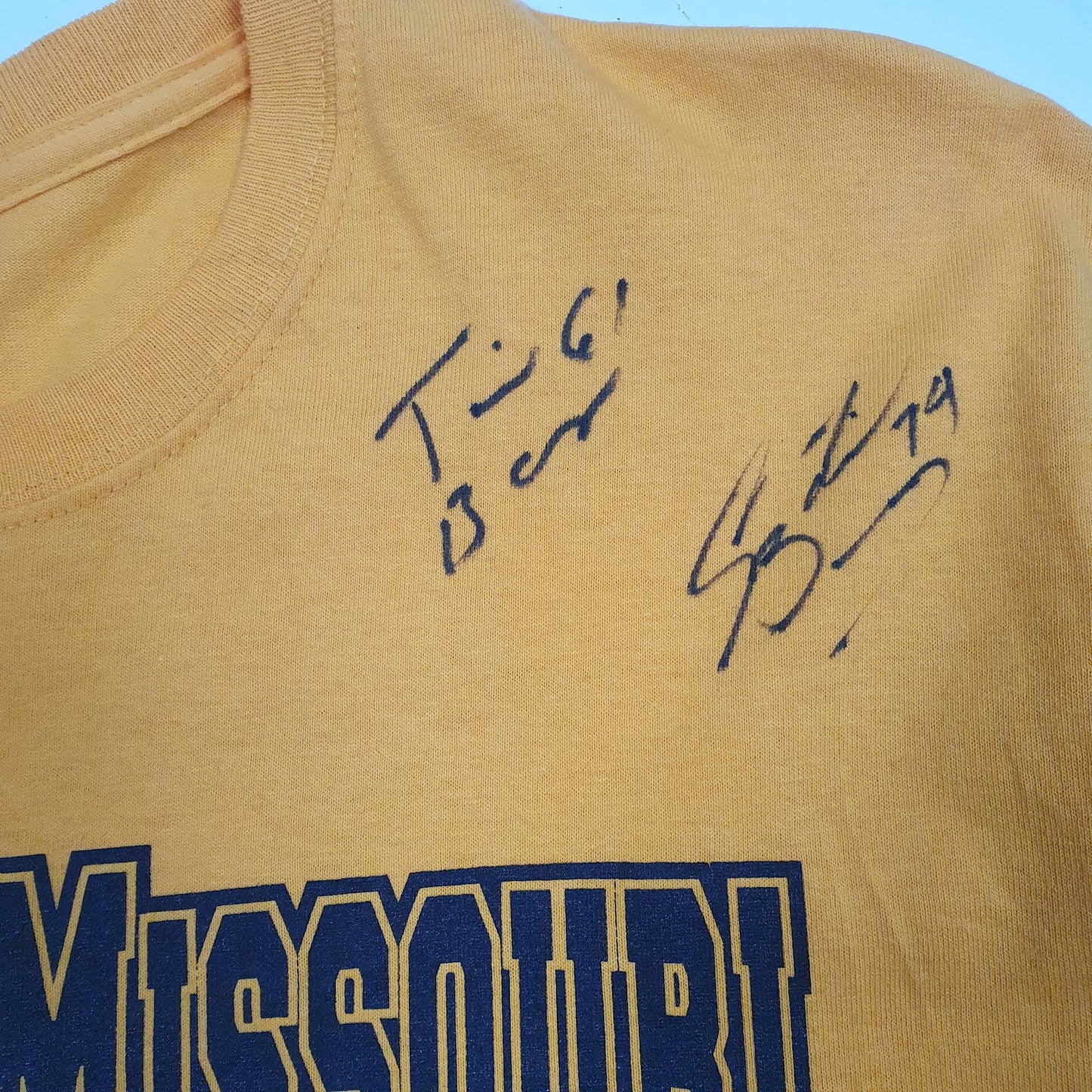 Mens Yellow Gildan Tim Barnes Central Missouri Football Camp Signed  T Shirt