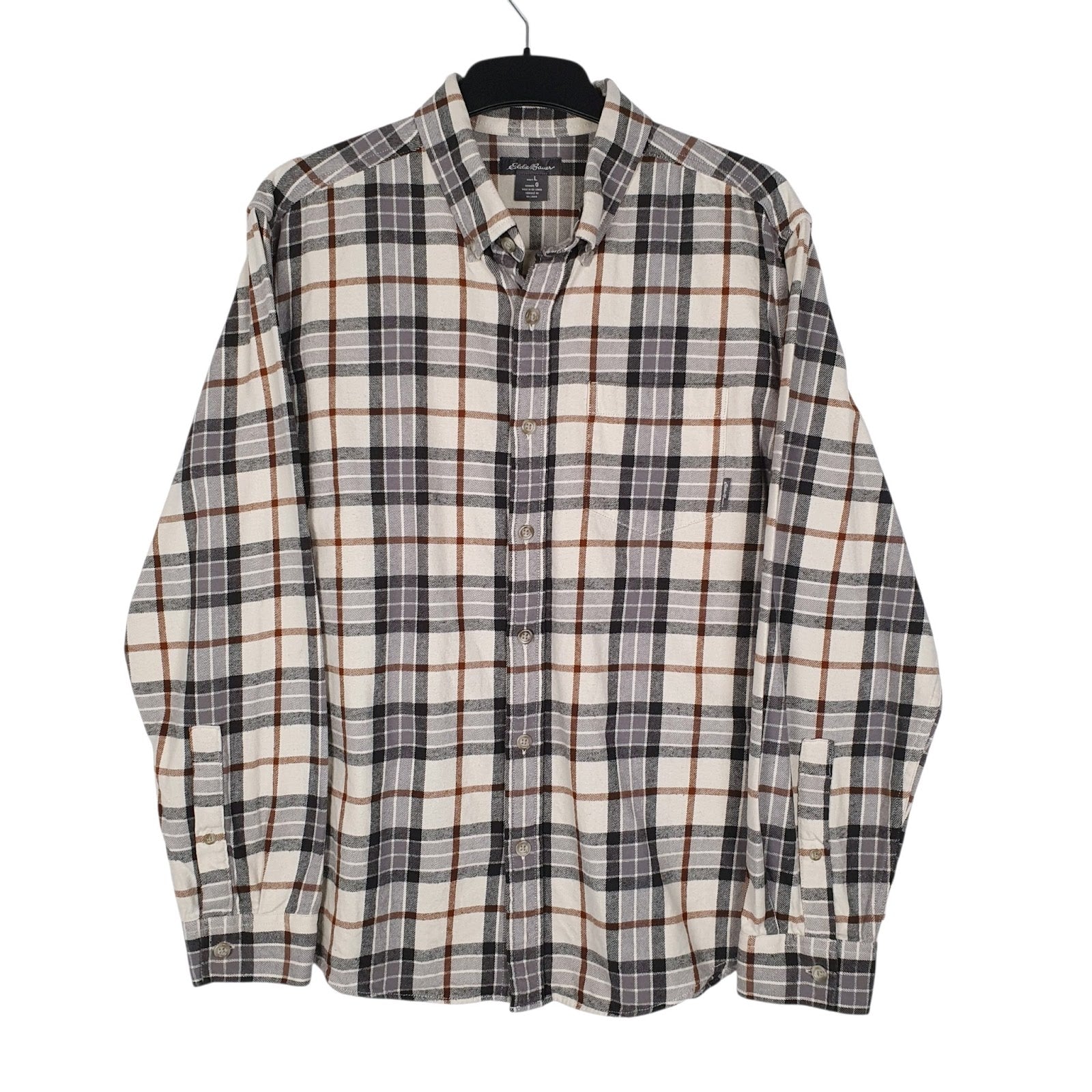 Mens Grey Eddie Bauer Heavyweight Plaid Flannel Long Sleeve Shirt