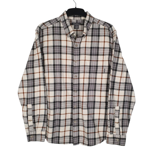 Mens Grey Eddie Bauer Heavyweight Plaid Flannel Long Sleeve Shirt