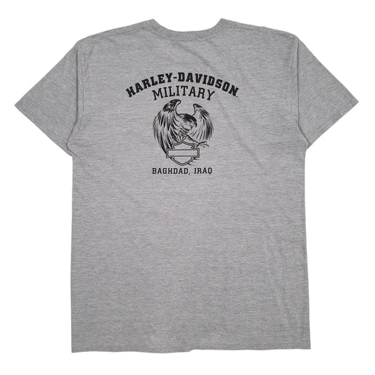 Mens Grey Harley Davidson Militairy Graphic Spellout  T Shirt