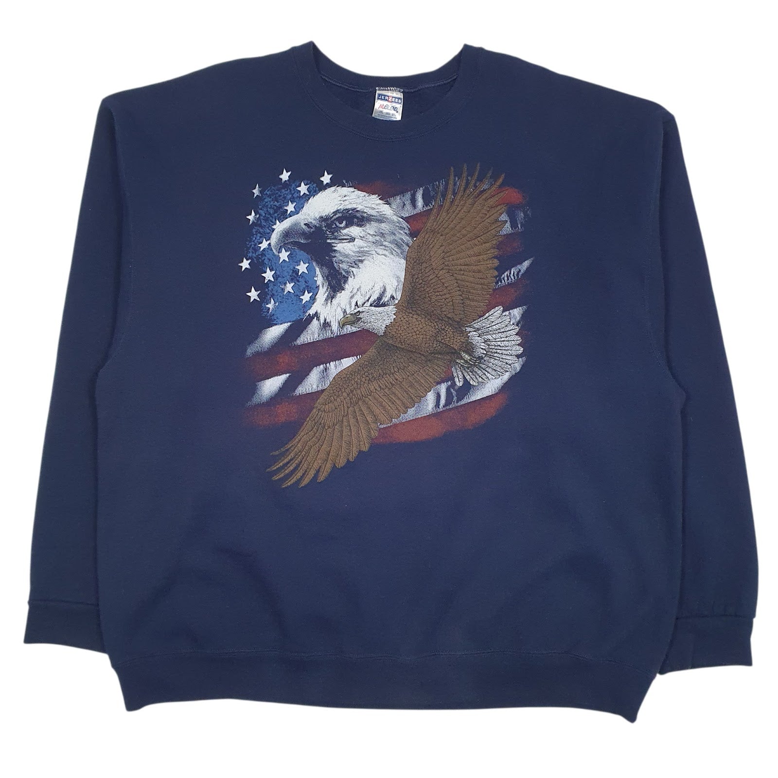 Mens Navy Jerzees Graphic Crewneck Jumper