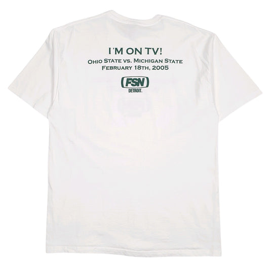 Mens White Fruit Of The Loom Vintage 00s Michigan State Hockey White Out  T Shirt