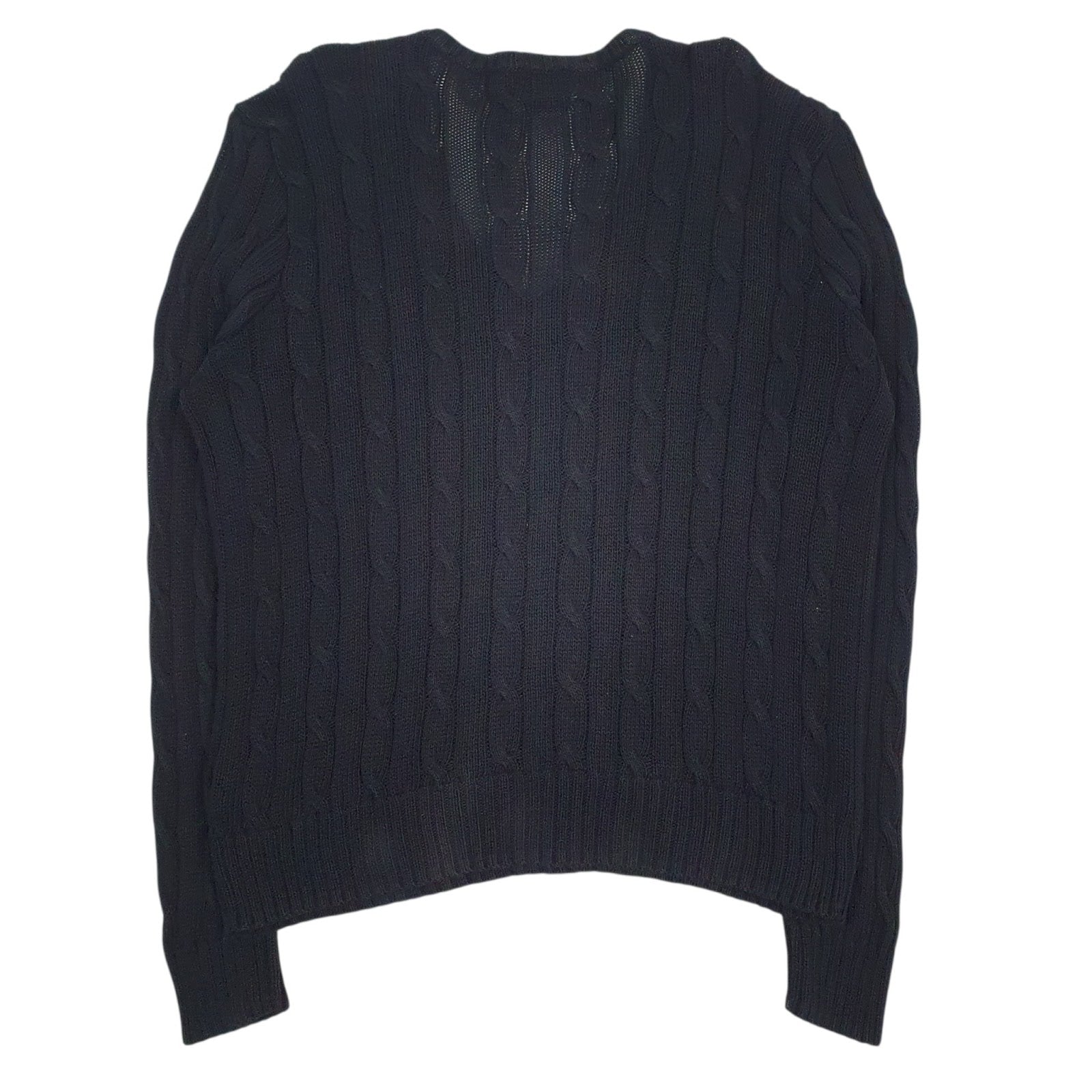 Womens Black Polo Ralph Lauren Cable Knit V Neck Jumper