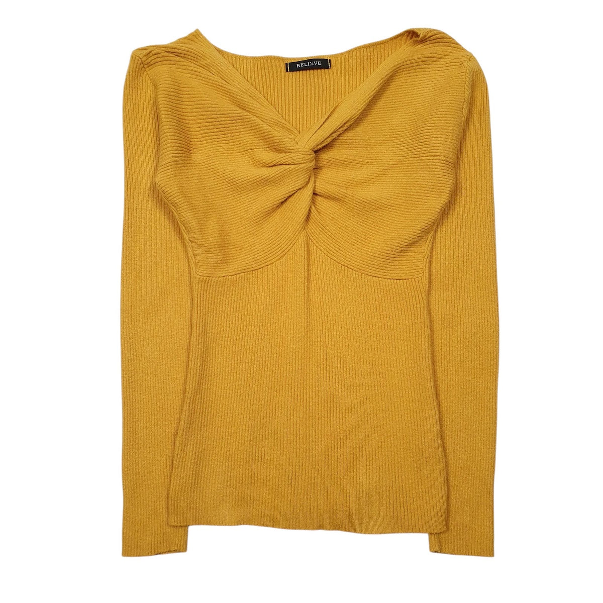 Womens Yellow Believe Knit V Neck Jumper