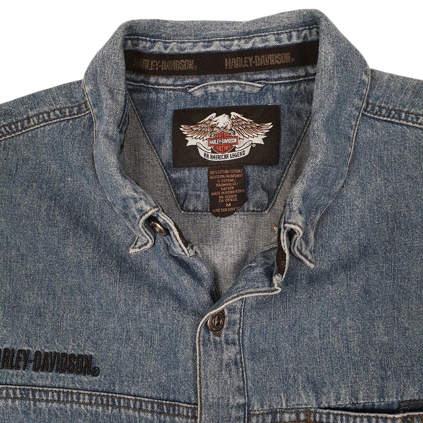 Mens Blue Harley Davidson Vintage 90s Denim  Shirt