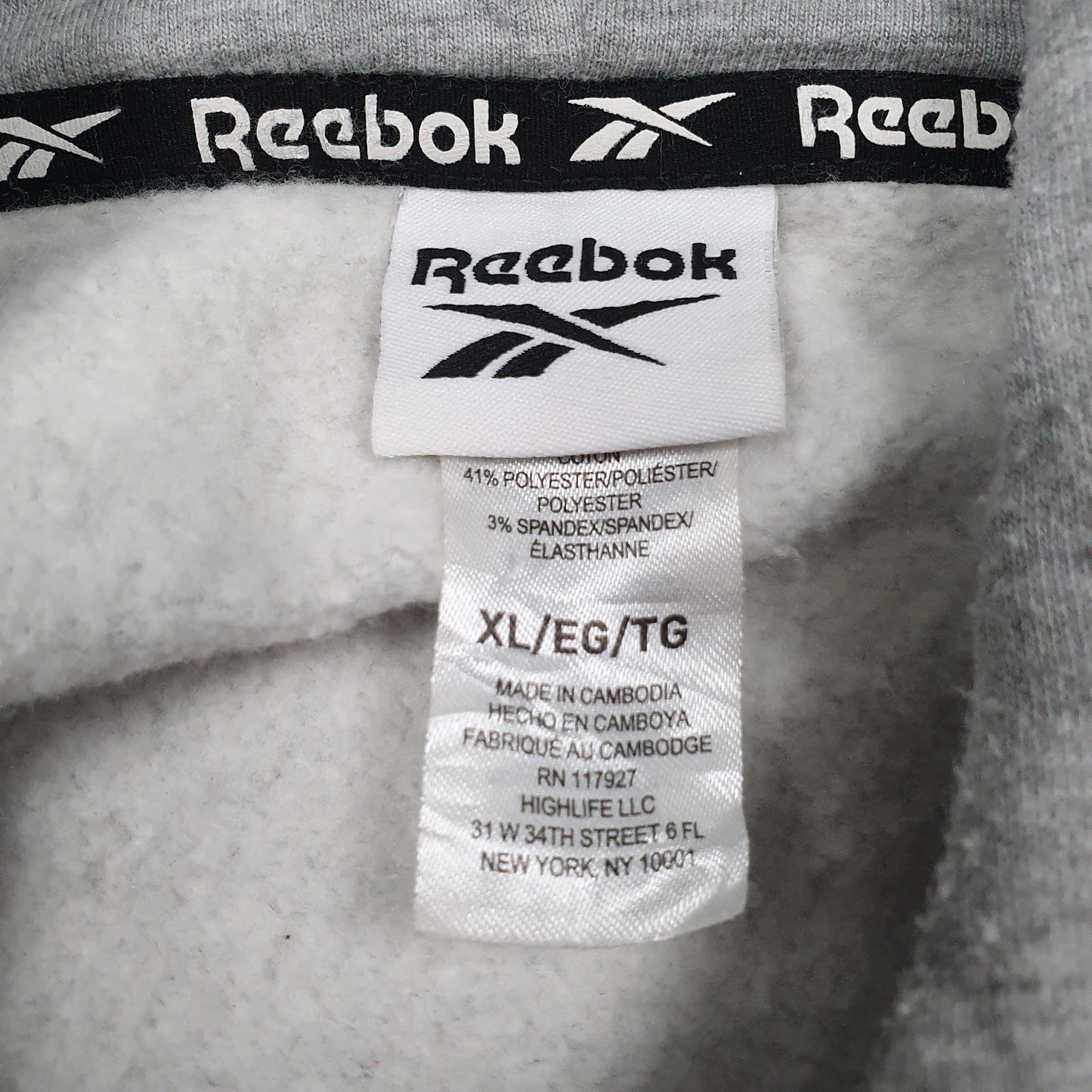 Mens Grey Reebok Spellout Hoodie Jumper