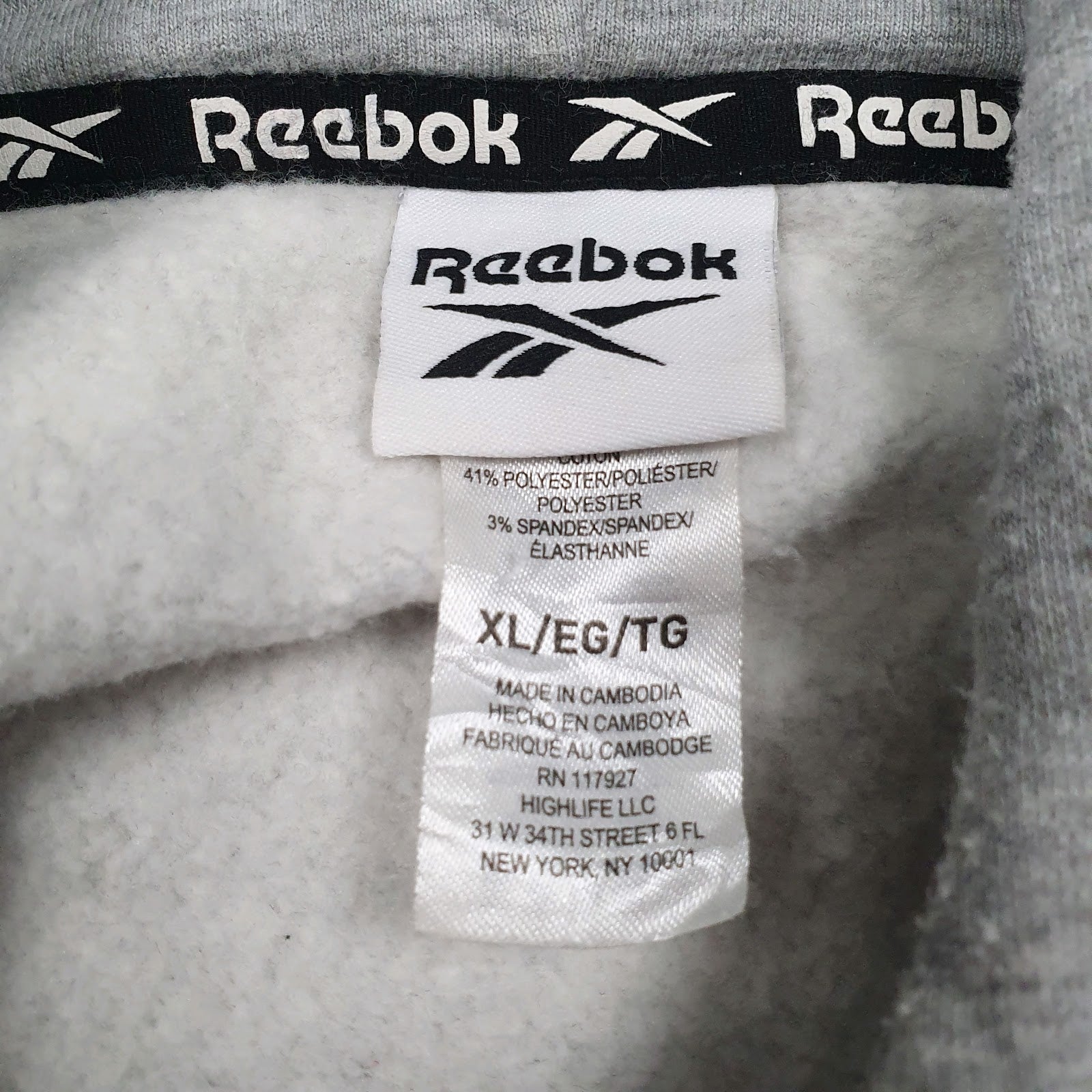 Mens Grey Reebok Spellout Hoodie Jumper