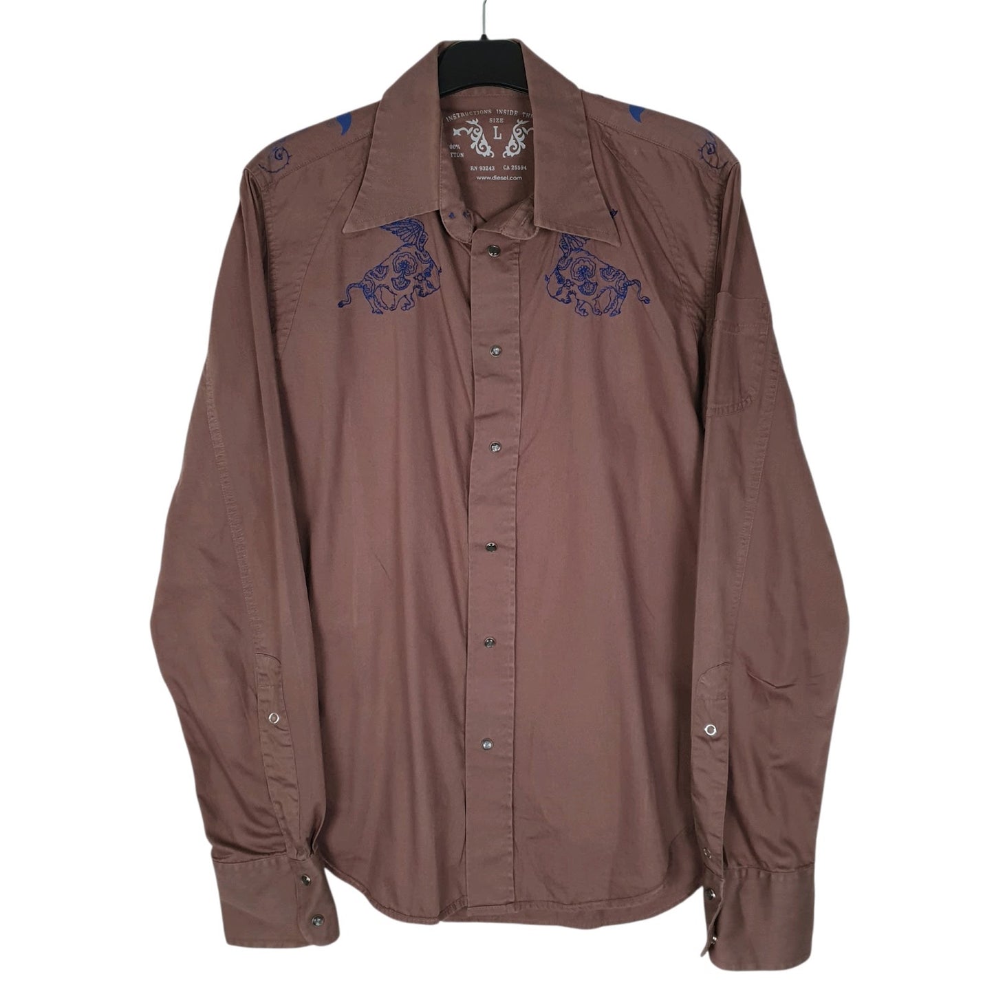 Mens Brown Diesel Western Cowboy Long Sleeve Shirt