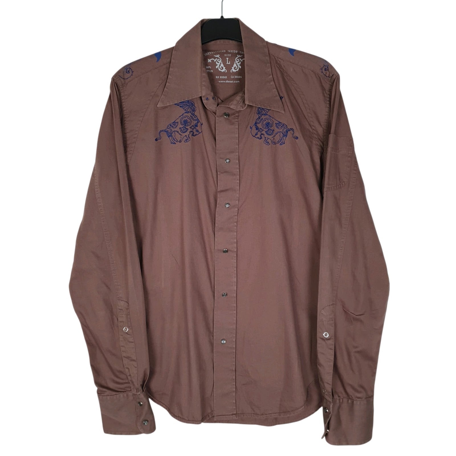 Mens Brown Diesel Western Cowboy Long Sleeve Shirt