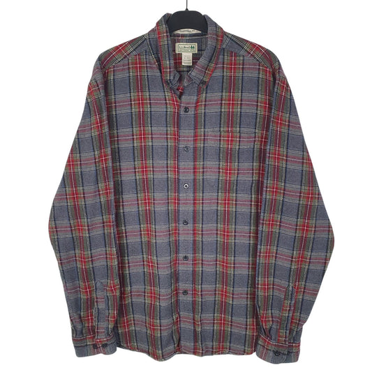 Mens Grey L.L.Bean Flannel Long Sleeve Shirt