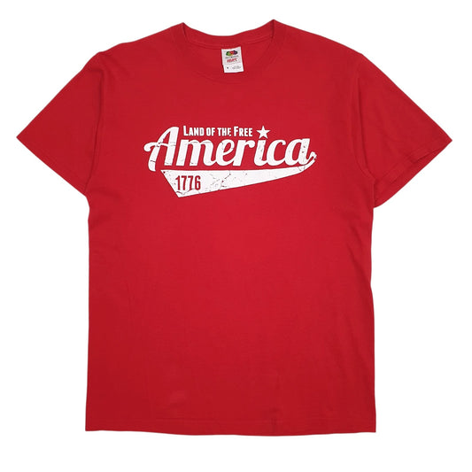 Mens Red Fruit Of The Loom Land Of The Free America Short Sleeve T Shirt