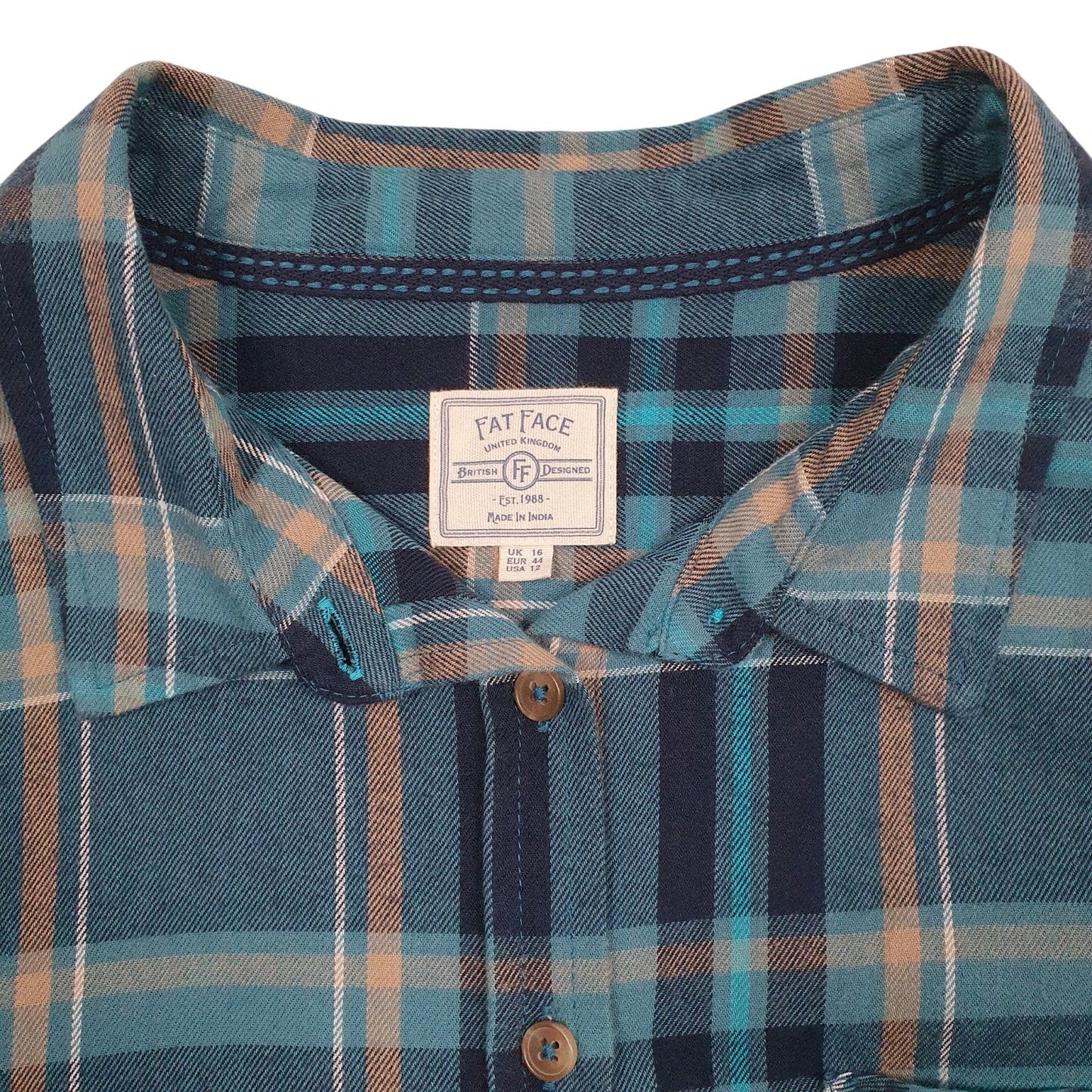 Womens Blue Fat Face Plaid Flannel  Shirt