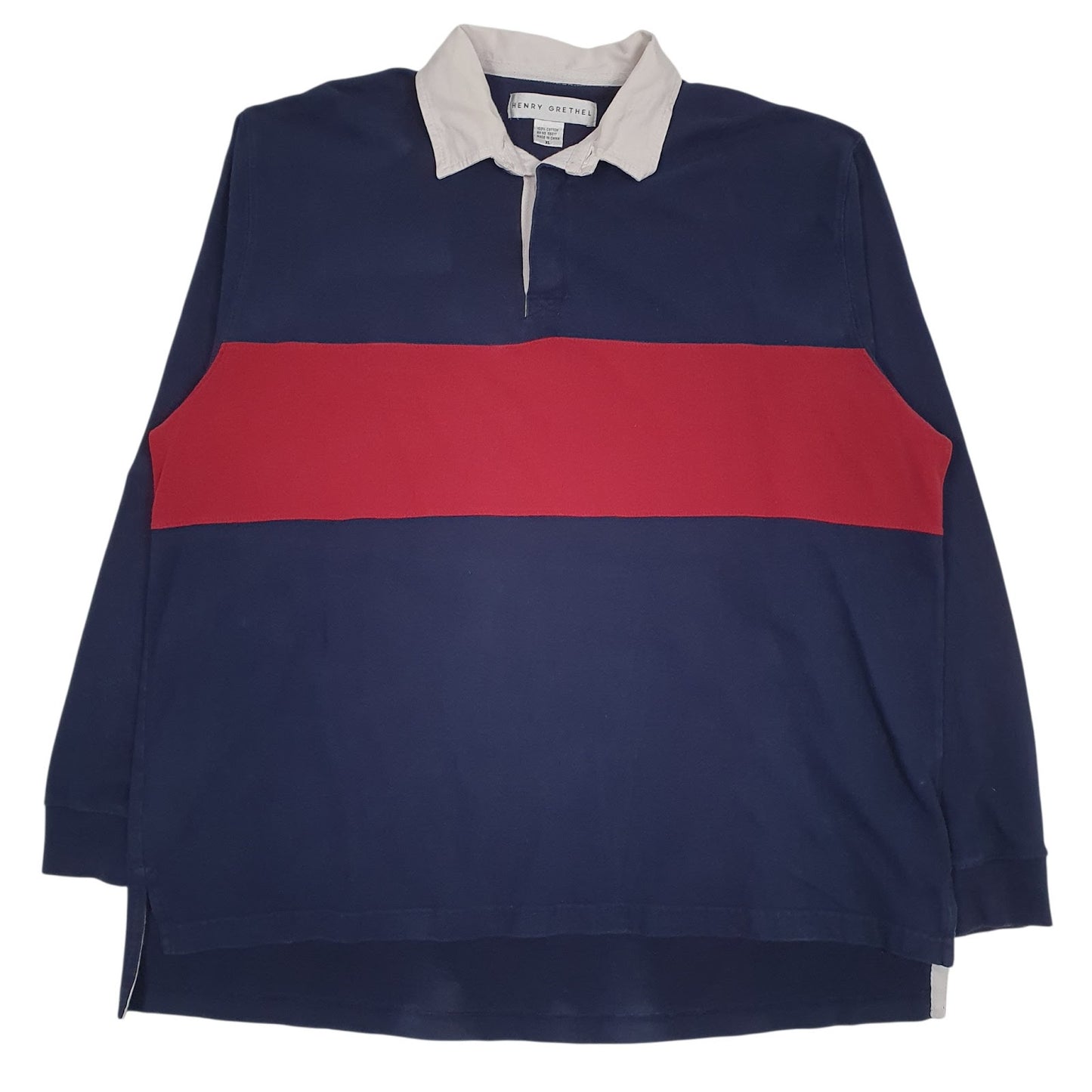 Mens Navy Henry Grethel Rugby Long Sleeve Polo Shirt