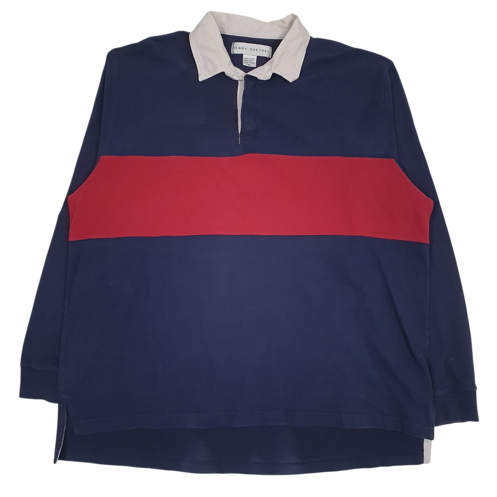 Mens Navy Henry Grethel Rugby Long Sleeve Polo Shirt